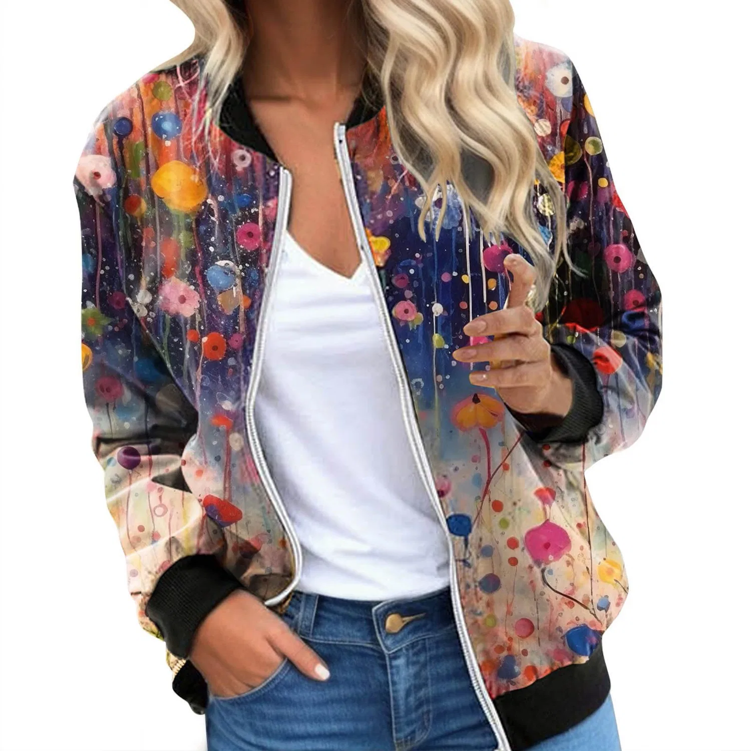 Женская куртка-бомбер с молнией, модель Spring Jacket, purple