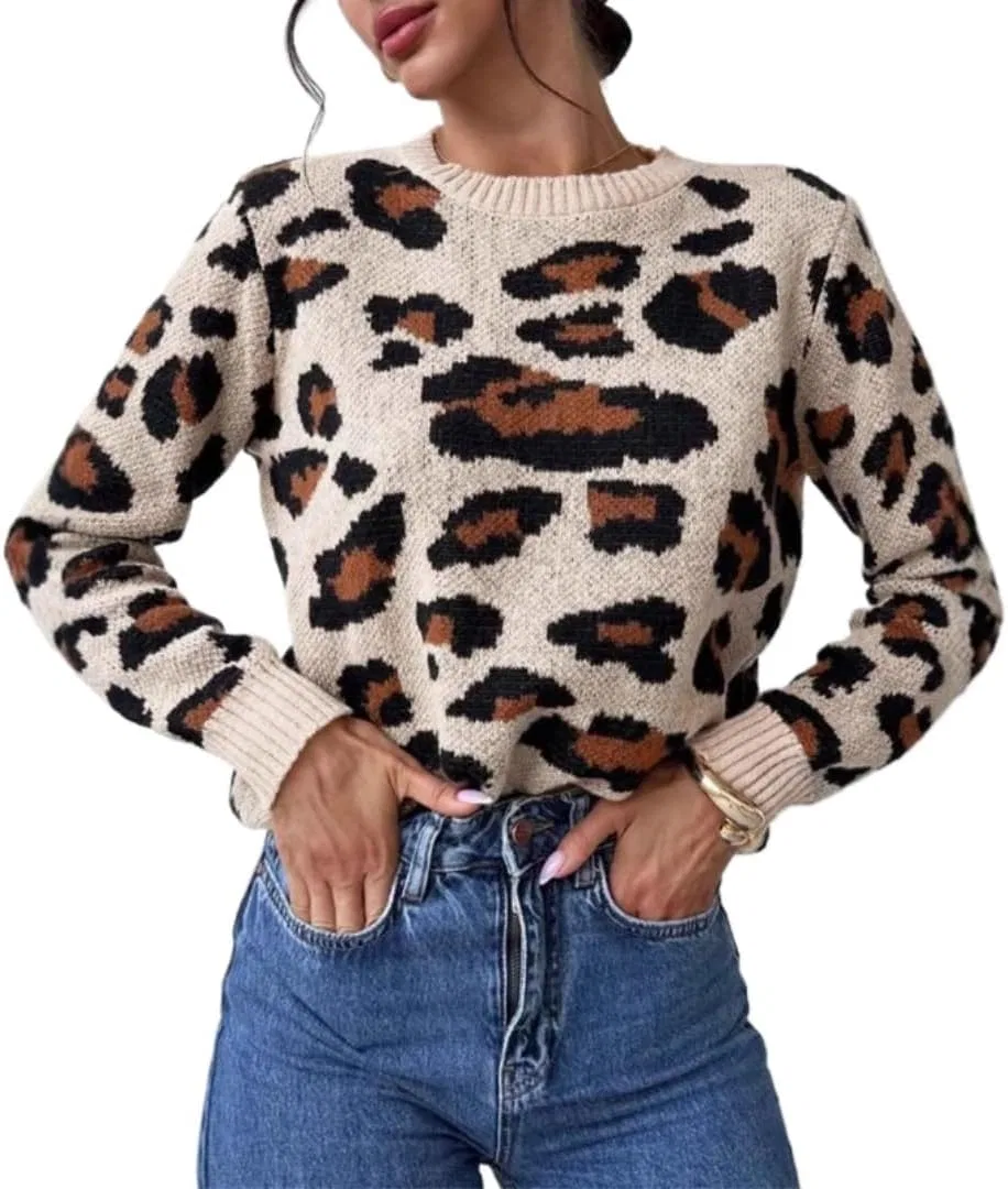 Женский свитер с принтом Retro Leopard Print, Leopard