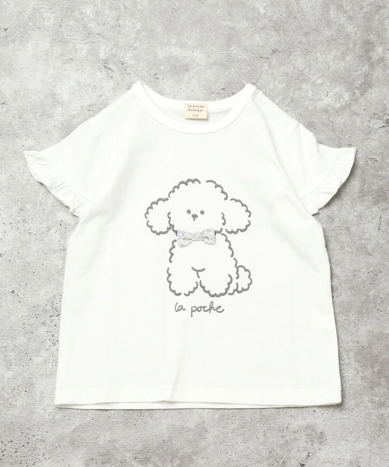 Детская футболка с принтом пуделя, с длинным рукавом модель с бантом, la poche biscuit, Off White