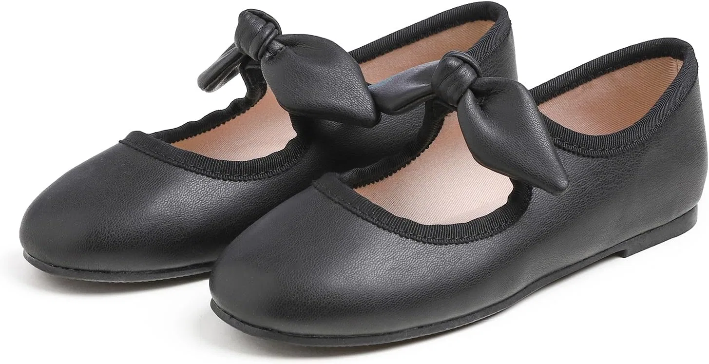 Детские туфли для девочек с пряжкой FEVERSOLE, Vegan Leather Bow Elastic Maryjane Black — фото 2