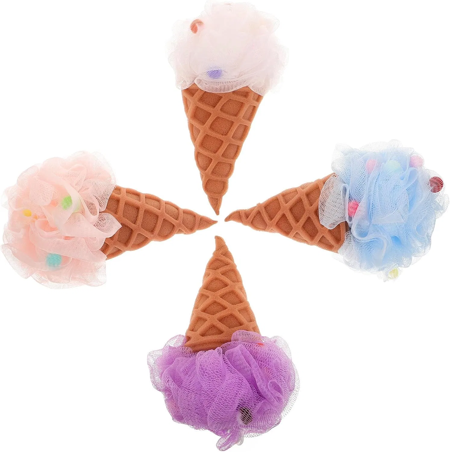 Мочалки для душа 4 шт, Eiscreme, Balacoo, 17x12x3 см, Белый, Синий, Розовый