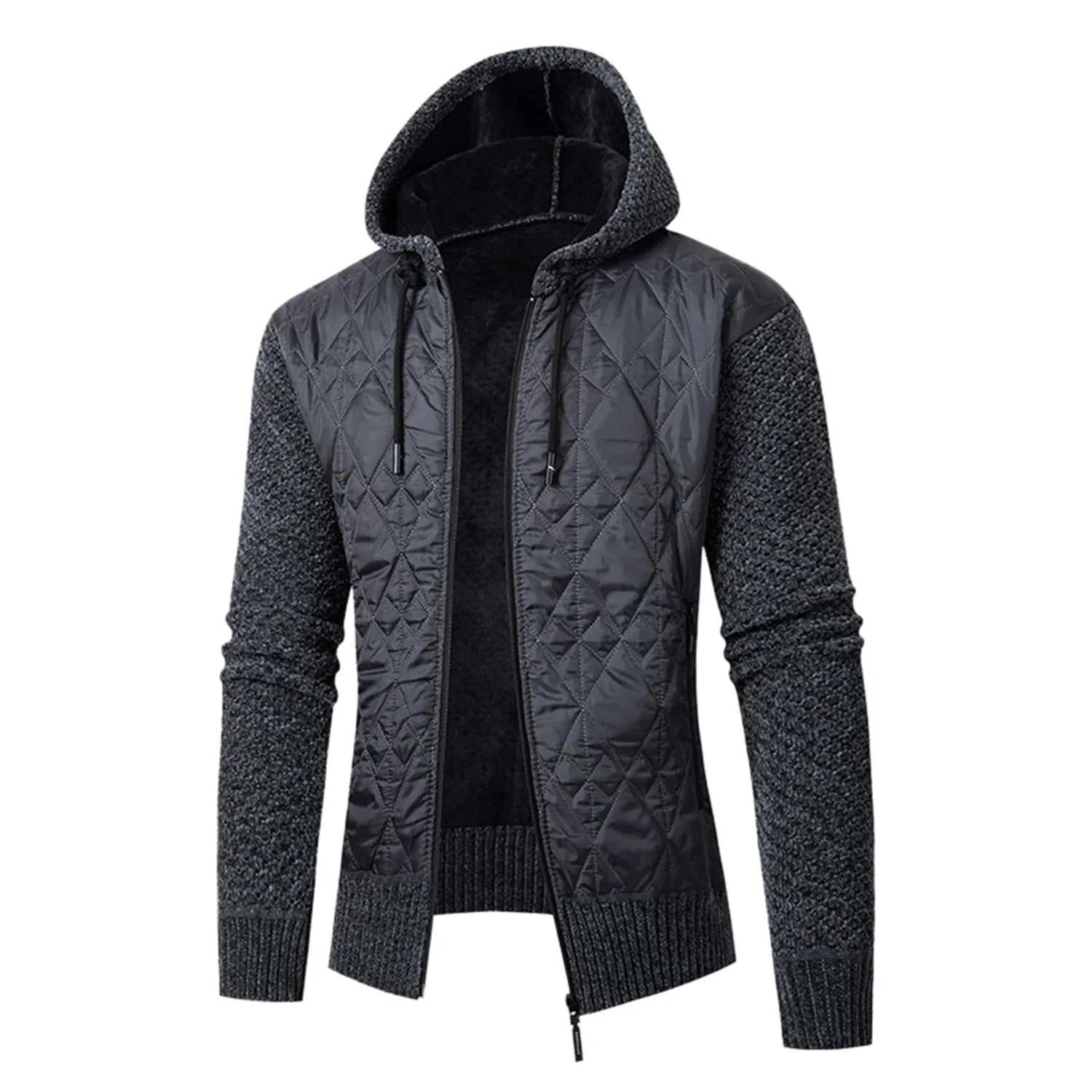 Мужское зимнее пальто с длинным рукавом из кожи, Dark Grey #1