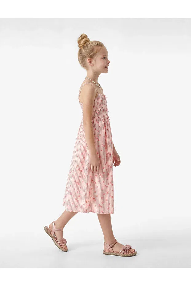 Детское платье для девочек с цветочным принтом, A-Line viscose blend strappy floral midi dress Koton, Pink Patterned — фото 2