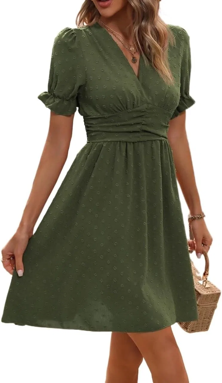 Женское коктейльное платье А-силуэта с рюшами и воланами, Army Green