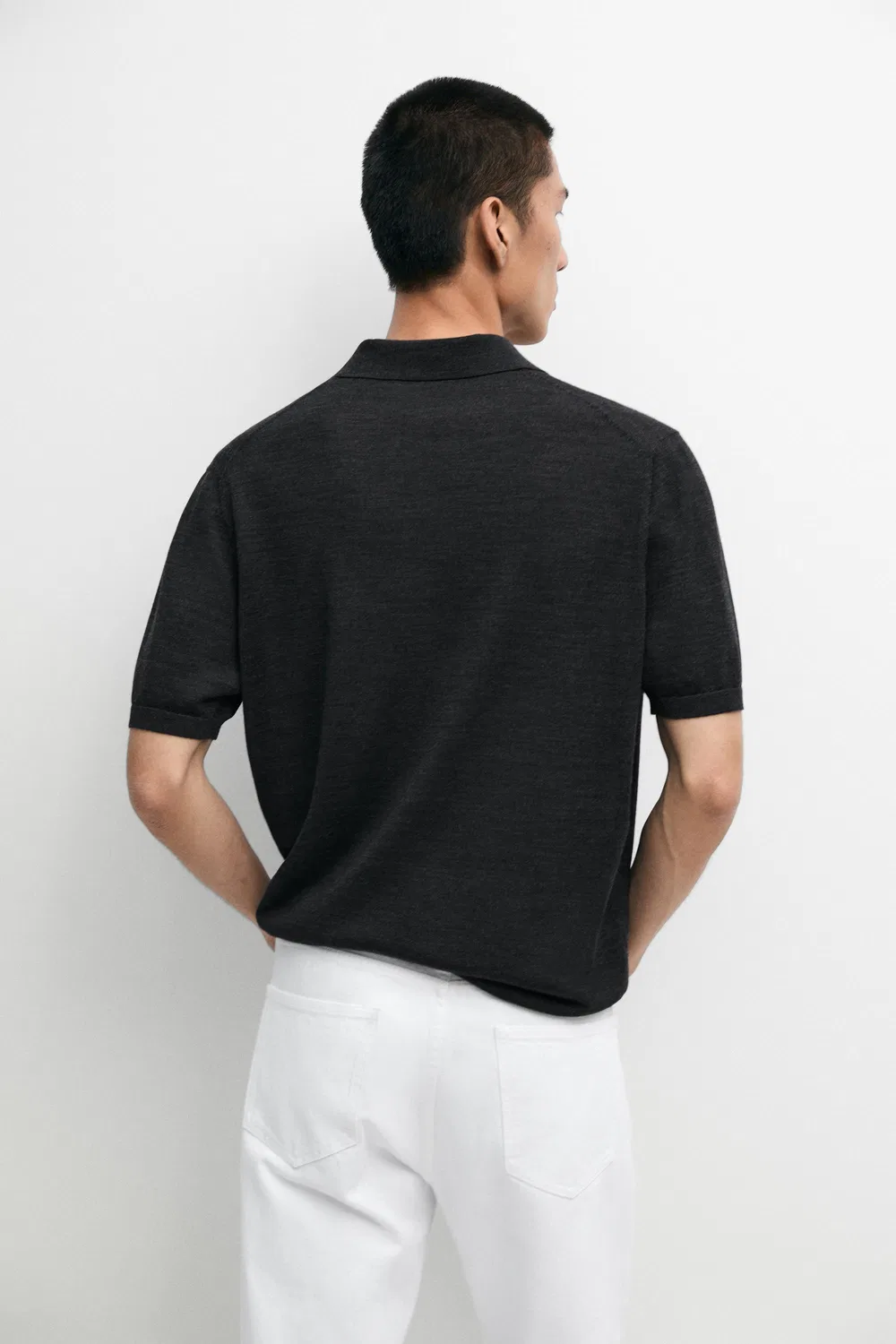 Рубашка-поло Massimo Dutti, с коротким рукавом из шерстяной смеси, угольный — фото 3