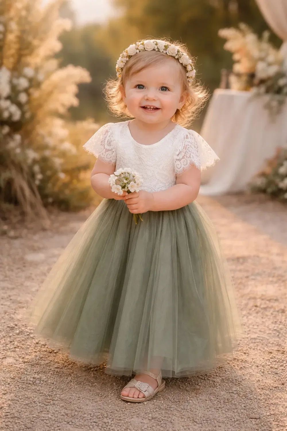 Детское платье с летящим рукавом Bohemian Classic Uk Flower Girl Boutique, Green