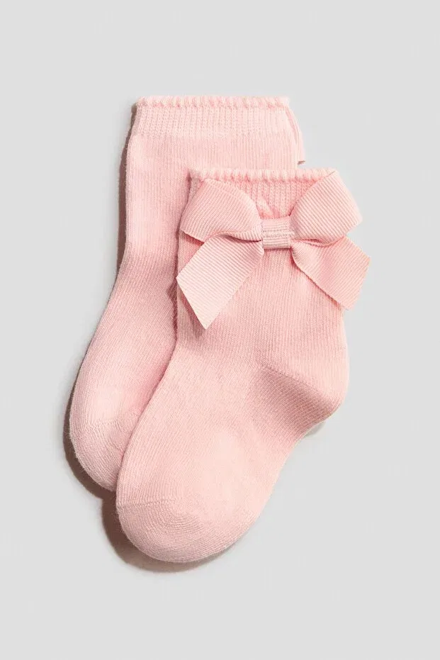 Детские носки хлопковые 4 шт H&M, Beige/Light Pink — фото 2