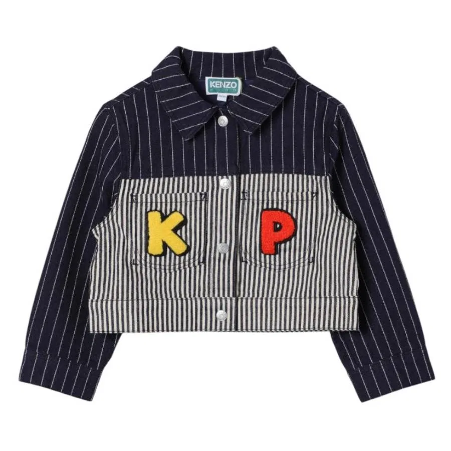 Детская джинсовая куртка с полосатым принтом Kids Striped Cotton Denim Jacket Kenzo, Blue