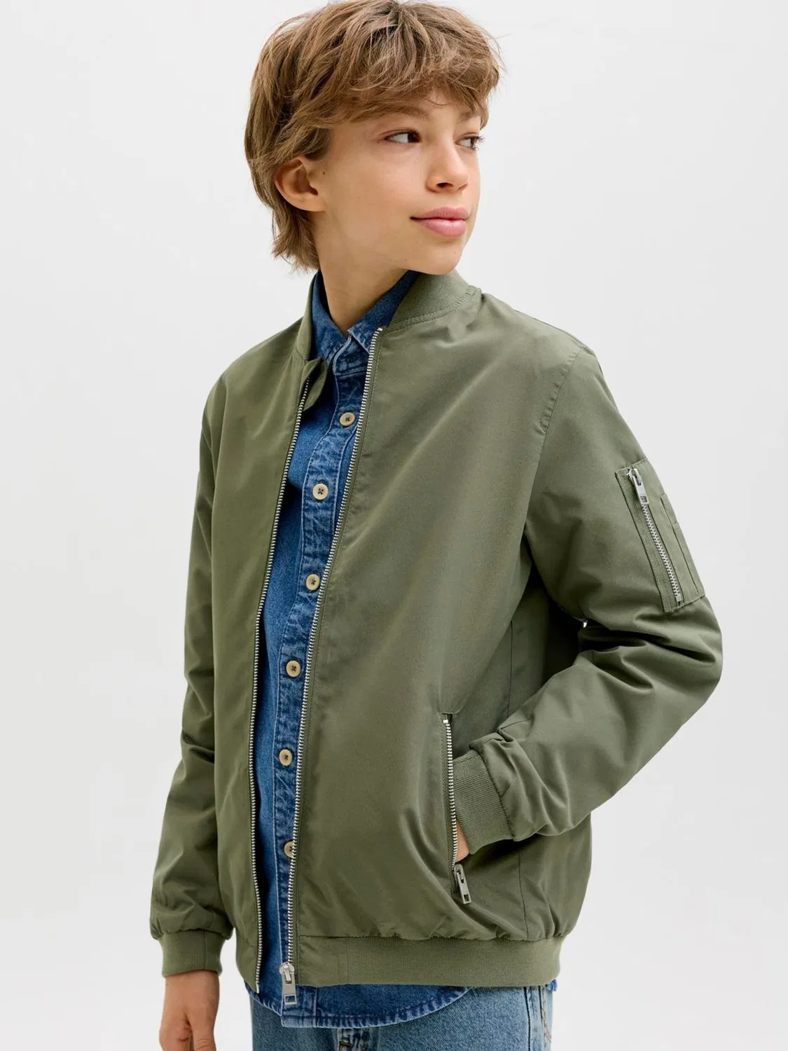 Бомбер легкий JACK & JONES JUNIOR, зеленый — фото 3