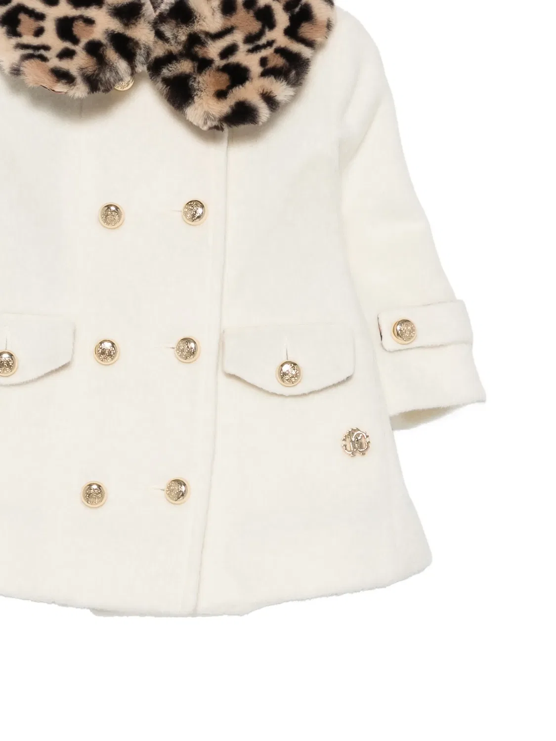 Двубортное пальто с воротником и леопардовым принтом Roberto Cavalli Junior, нейтральные цвета — фото 3