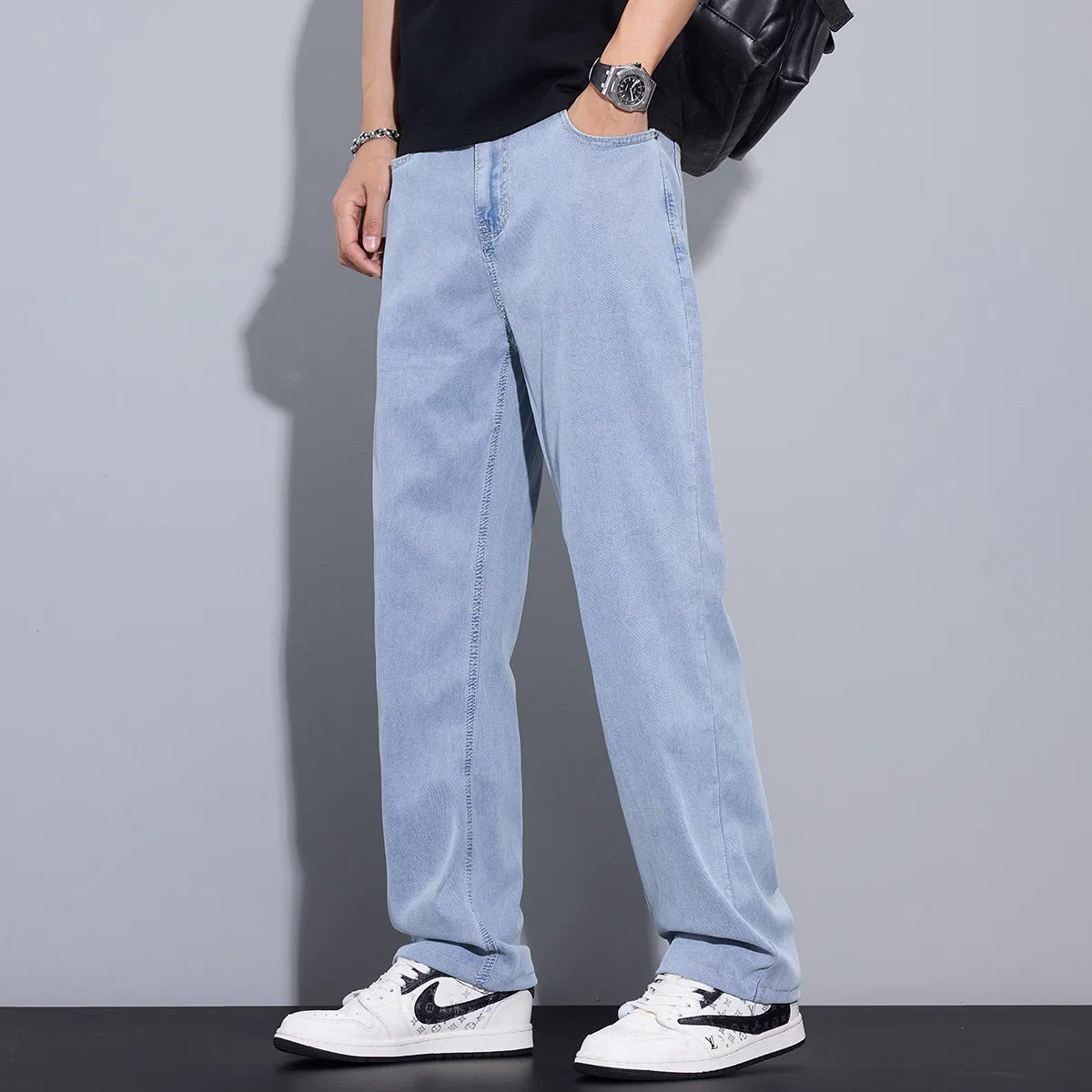 Детские джинсы с широкой штаниной Tonlion, Light Blue — фото 4