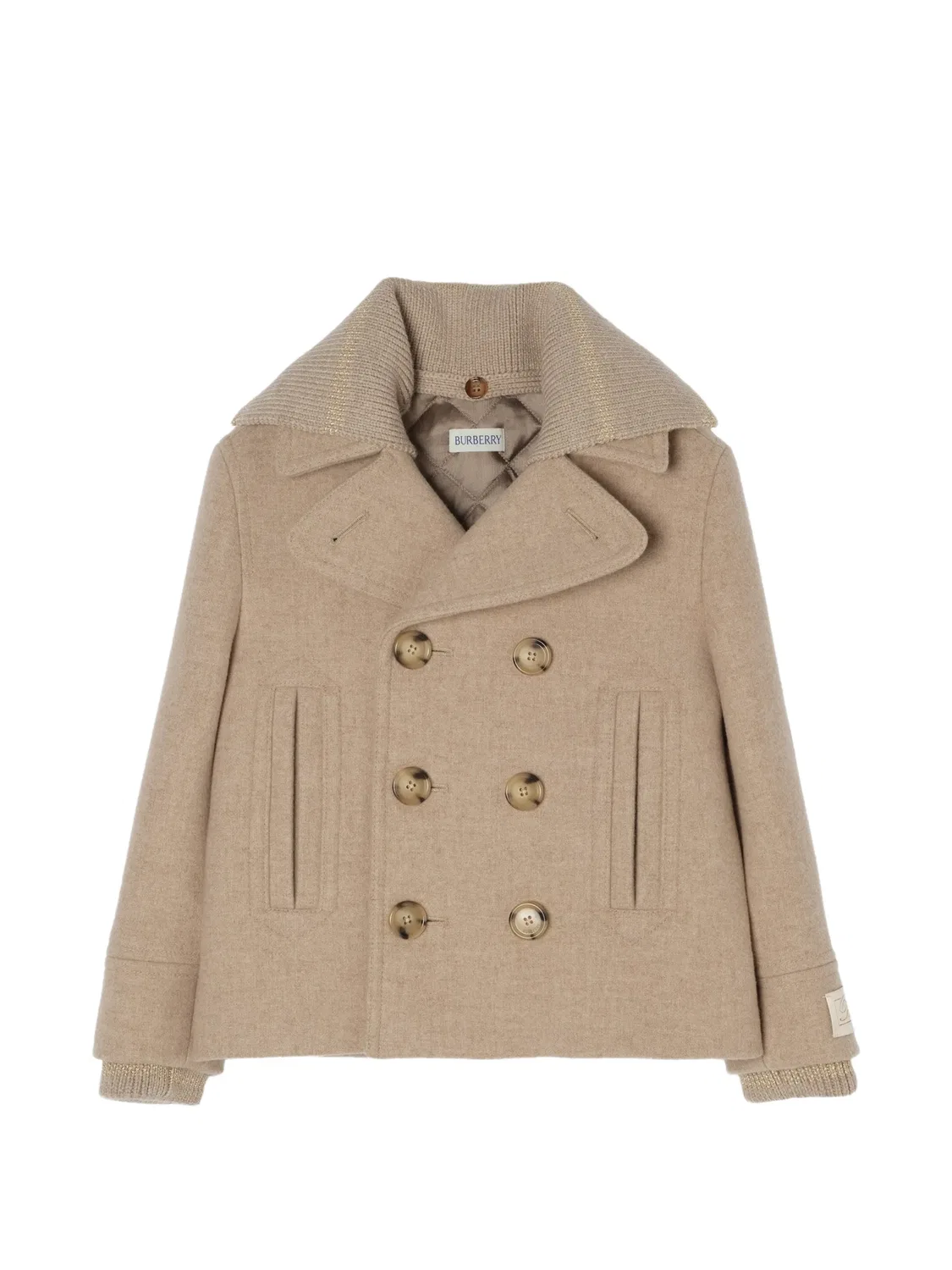 Двубортное пальто Burberry Kids, нейтральные цвета