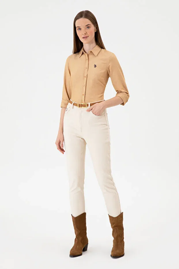 Женская рубашка с длинным рукавом U.S. Polo Assn., Camel — фото 4