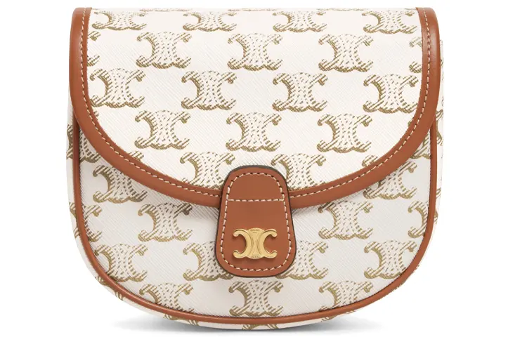 

CELINE Кожаная сумка через плечо мини женская карамельного цвета и белого