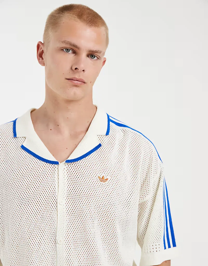 Вязаная рубашка Adidas Originals с отложным воротником, кремовый — фото 3