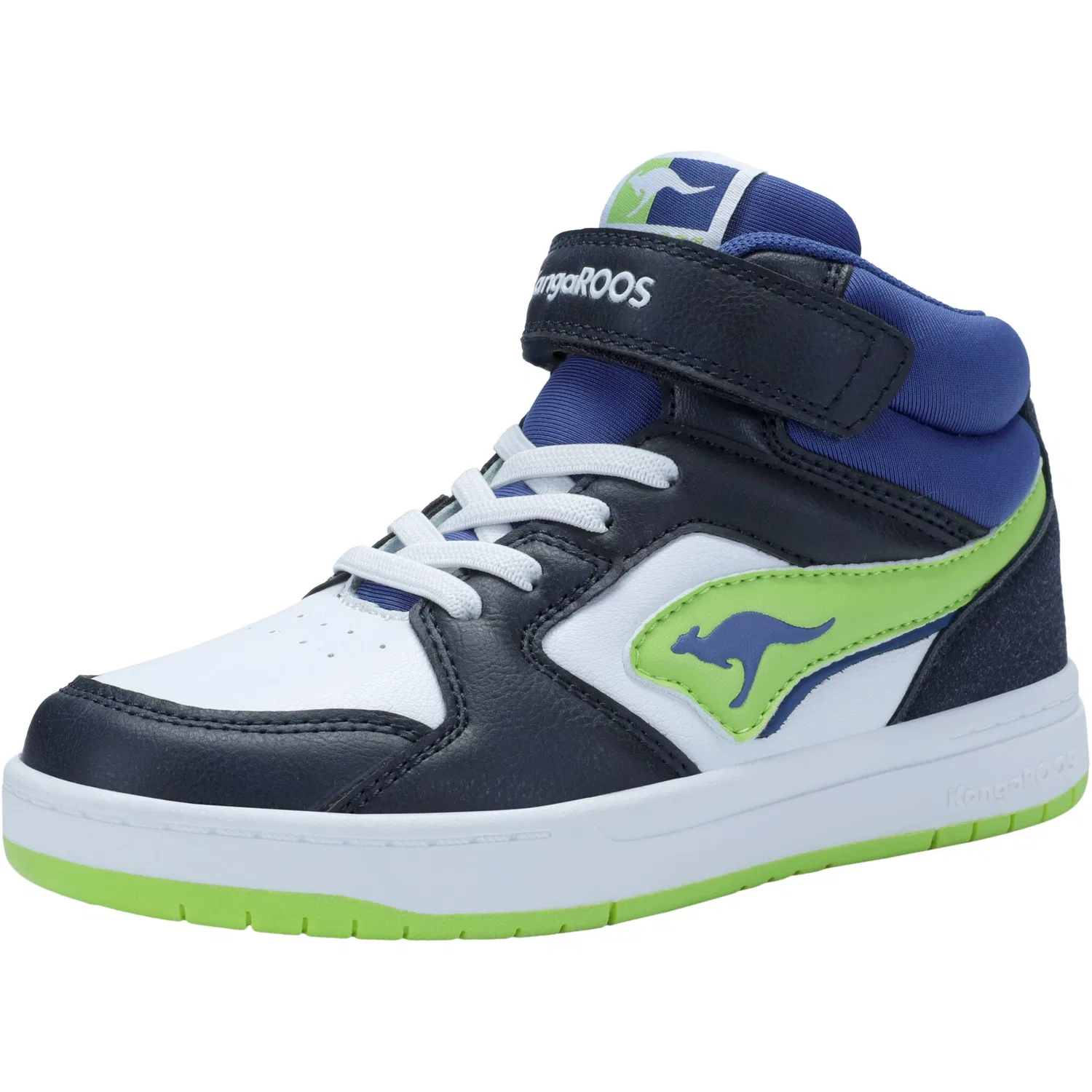 Детские кроссовки на липучке с потайным карманом KangaROOS, Blue-Lime