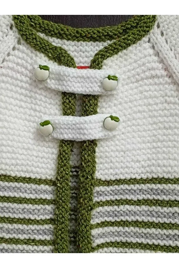 Детский кардиган для новорожденных в полоску Hand knitted children's cardigan Esmasultan, Green — фото 3