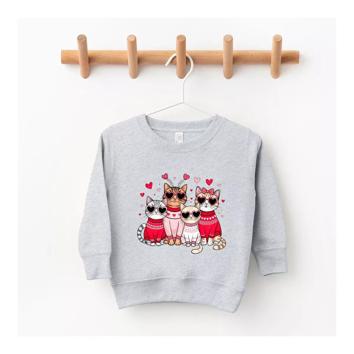 Детский свитшот для девочек с принтом Valentine Kittens The Juniper Shop, Heather Grey