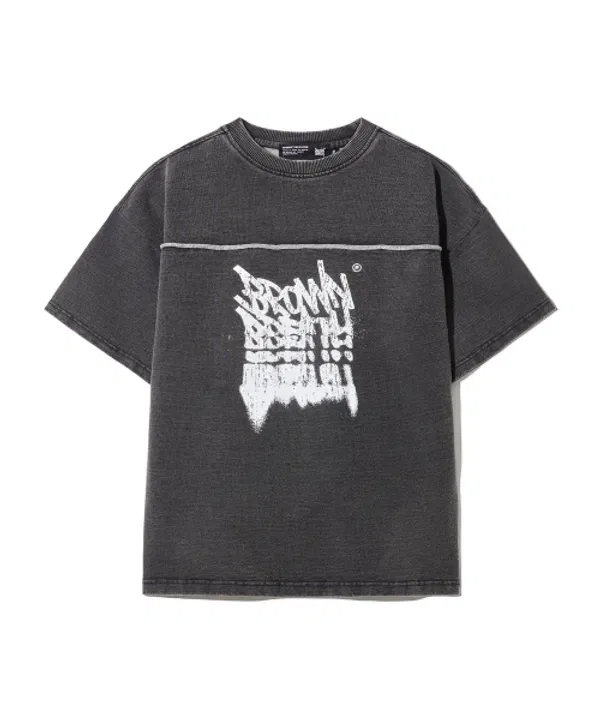 Футболка с принтом, деним, Kids tag denim tee, Brownbreath Kids, черный — фото 2