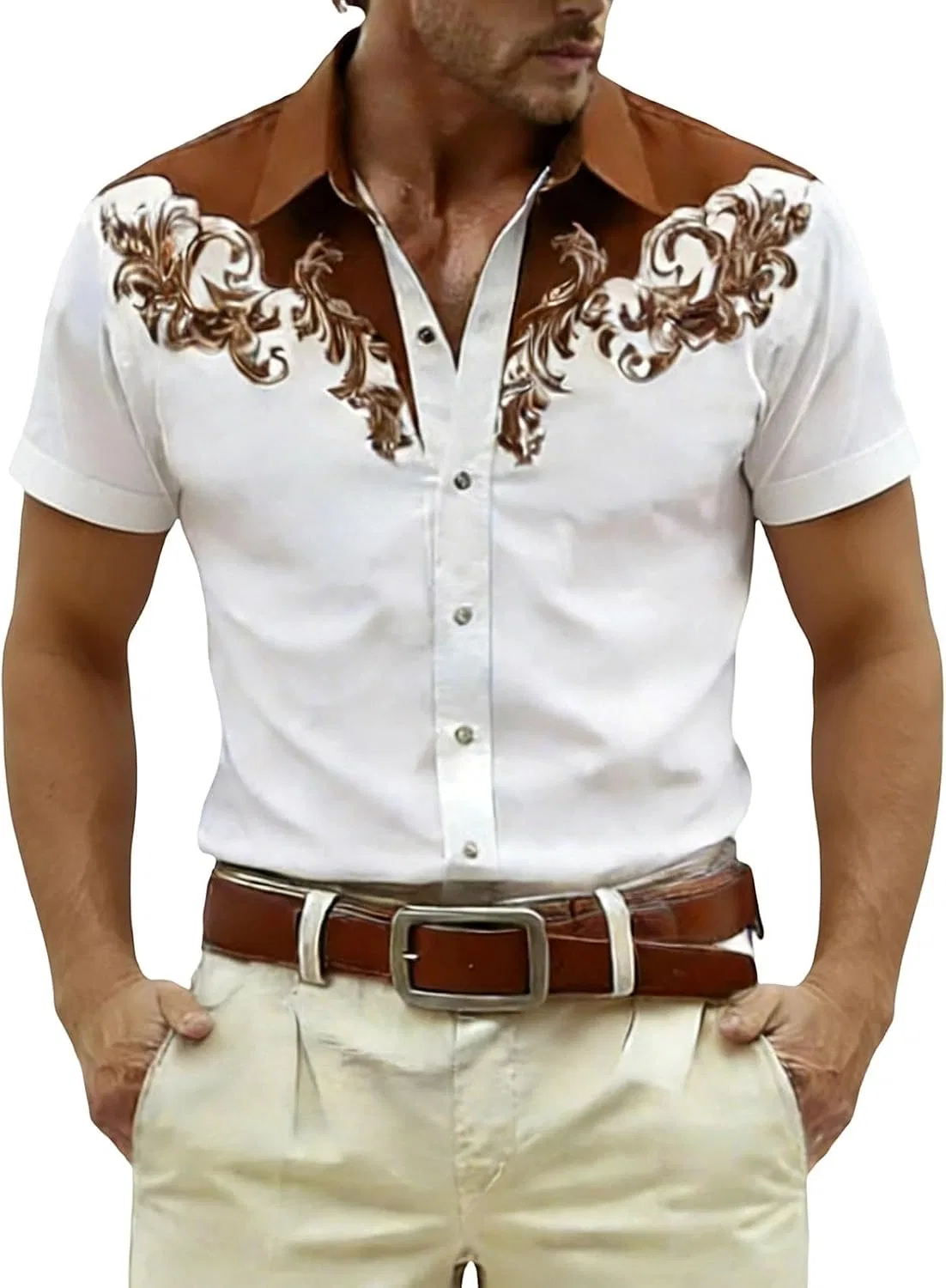 Мужская рубашка с принтом Cowboy Shirts, коричневый