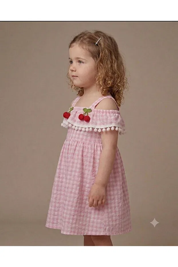 Детское платье для девочек с принтом Cherry Checkered Girls' Dress Ketbaby, Pink — фото 3