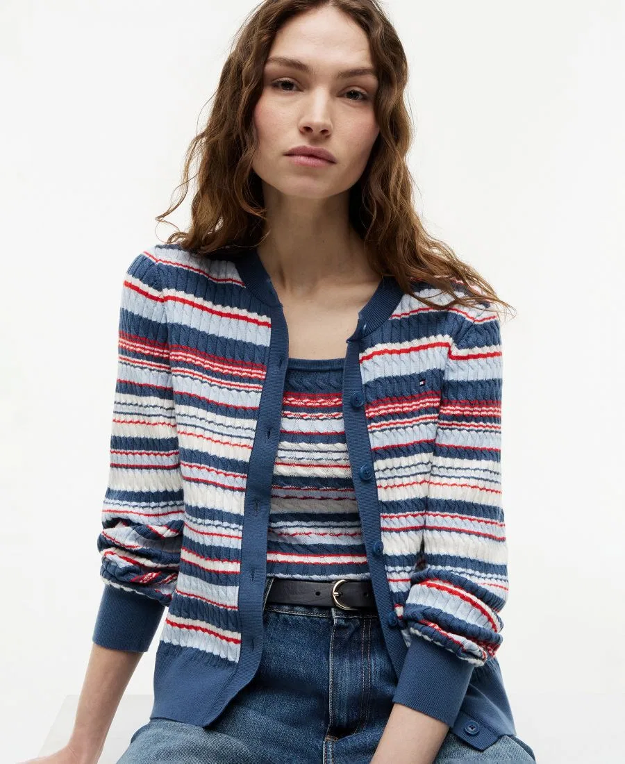 Свитер Tommy Hilfiger с косами, Blue Red Multi Stripe — фото 3