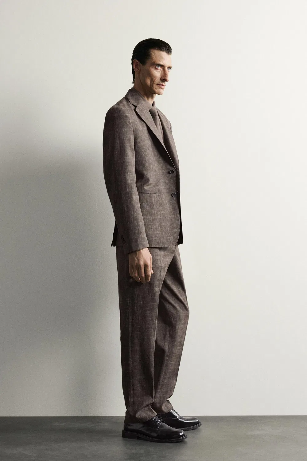 Блейзер из клетчатого льна/шерсти для костюма ZARA, Brown — фото 4