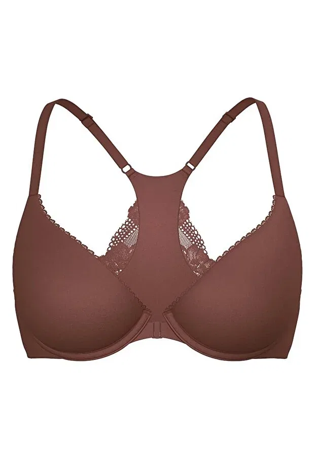 Женский бюстгальтер кружевной Perfect Shape Lace Racerback Gathering Bra Victoria'S Secret, Coconut Coffee — фото 3
