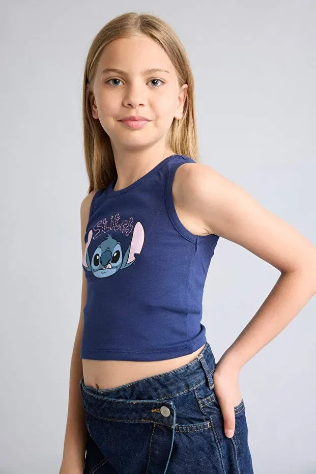 Детская майка для девочек с принтом Disney Lilo & Stitch Defacto, Navy Blue-Nv42 — фото 3