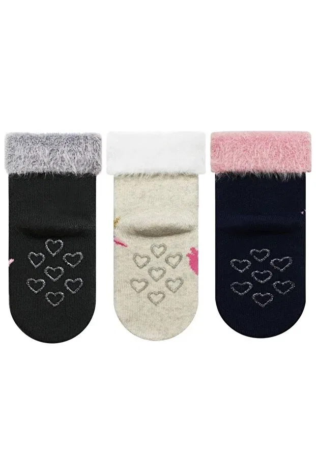 Детские носки для новорожденных с принтом Fringed Swan Patterned Towel Semoor, Cream-Black-Navy Blue — фото 2
