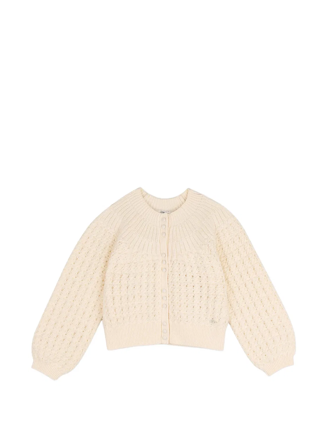 Ажурный кардиган с отделкой в рубчик Chloé Kids, нейтральные цвета