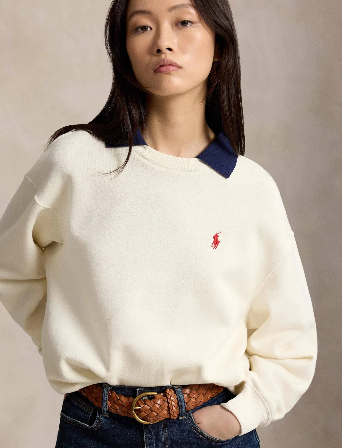Свитшот женский свободного кроя Polo Ralph Lauren, ecru — фото 4