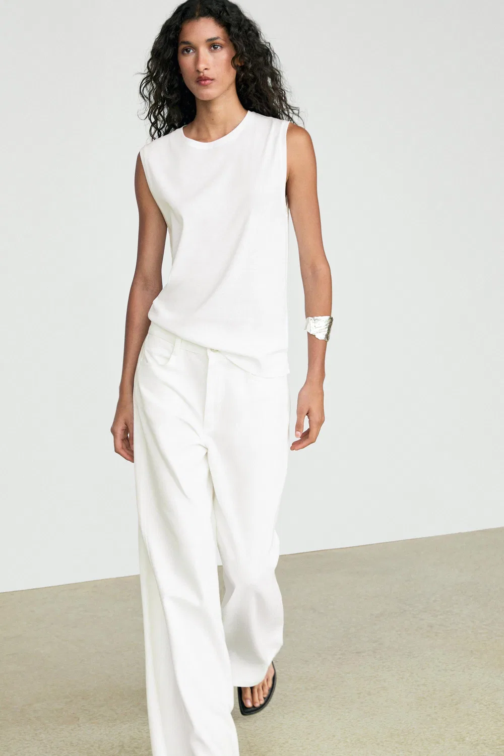 Топ Massimo Dutti 100% Cotton Sleeveless, белый — фото 4