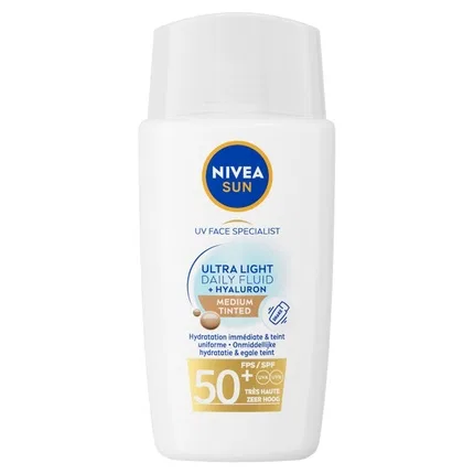 Солнцезащитный флюид для лица ежедневный ультралегкий с тоном Nivea Sun UV Face Special, Medium Tinted SPF50