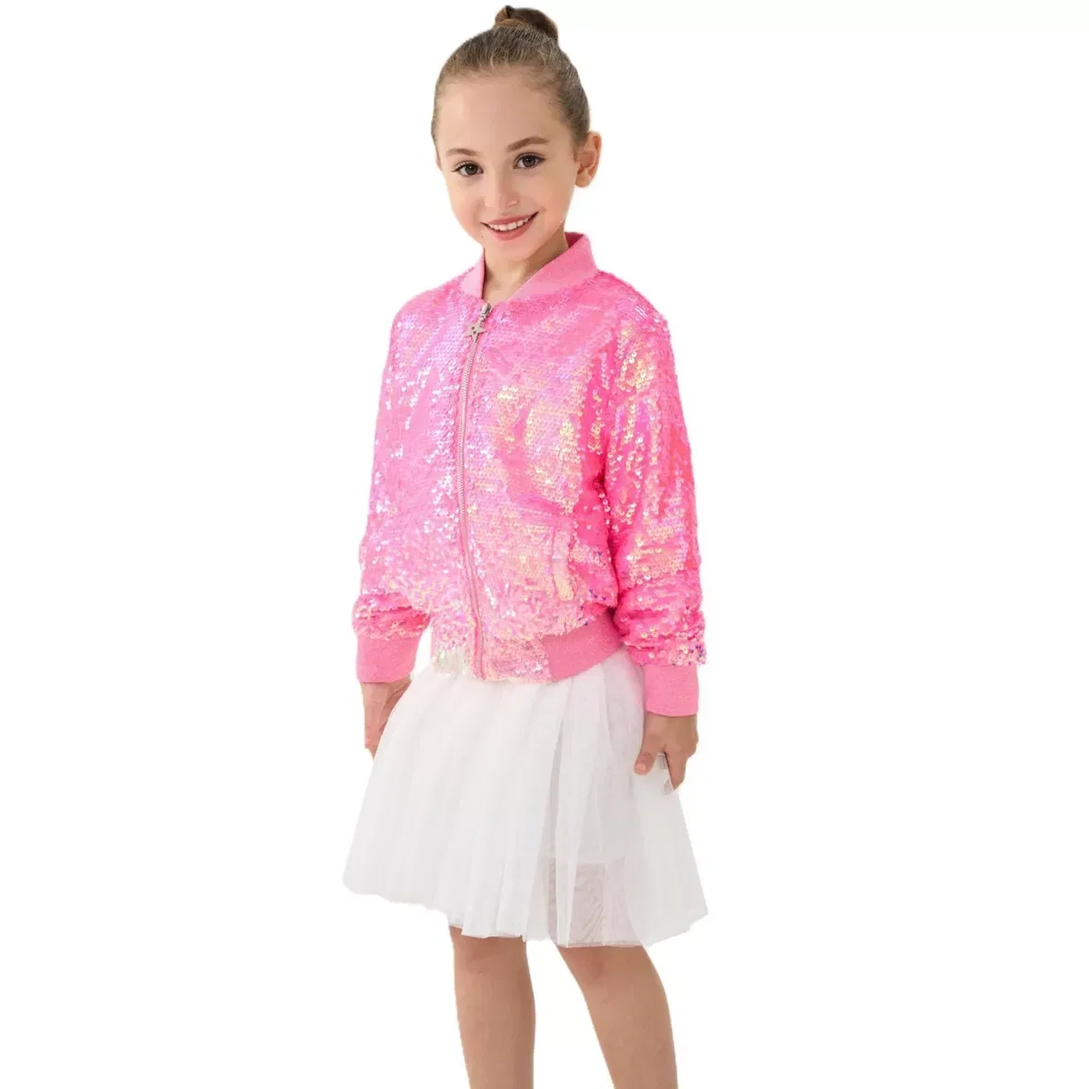 Детский жакет-бомбер для девочек с пайетками Candy Shimmer Sequin 2bunnies, Hot Pink
