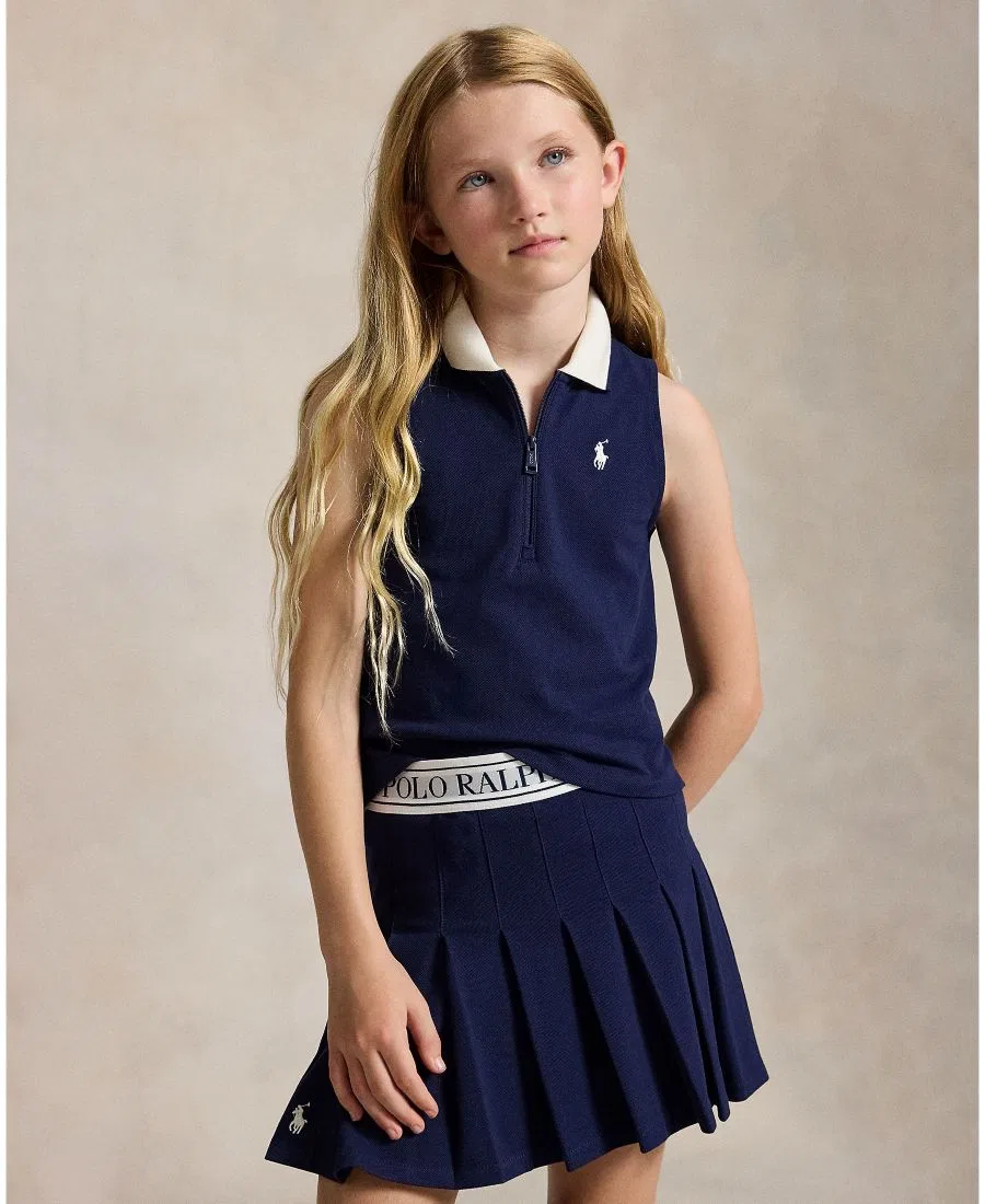 Комплект из поло и юбки-шорт с плиссе для девочек, с вышивкой Pony Polo Ralph Lauren, Refined Navy — фото 3