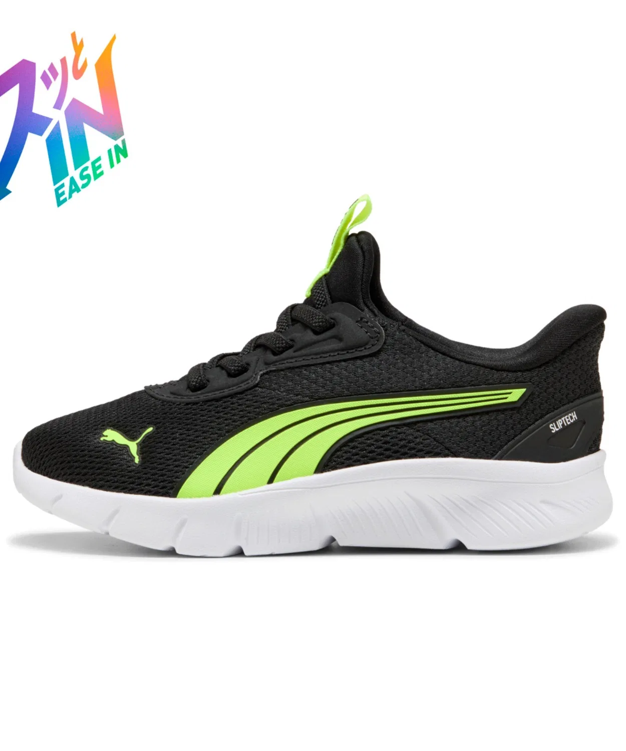 Детские кроссовки с технологией SLIPTECH Flexfocus Ease In PS PUMA, Black/Lime