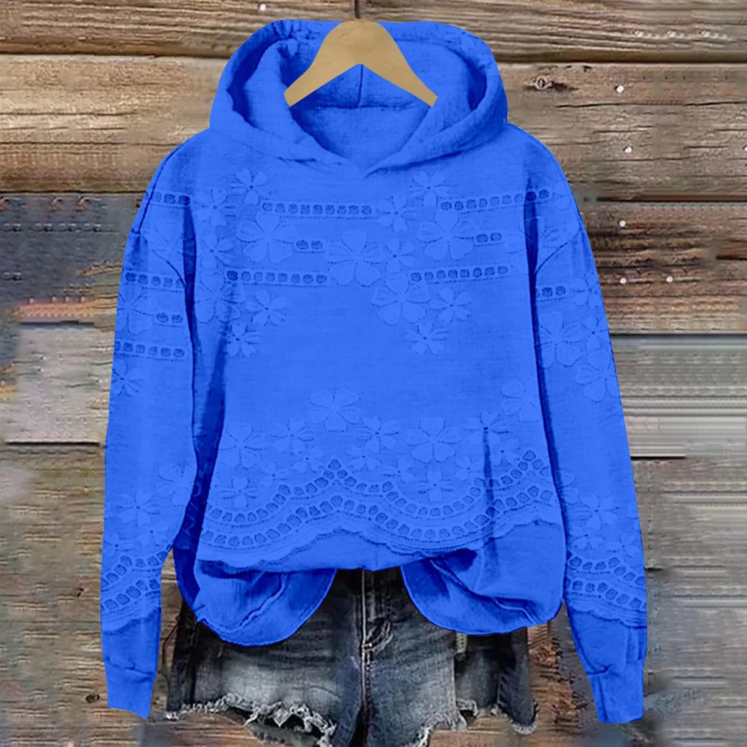 Женский худи с принтом из флиса, Oversized, для осени и зимы, Blue — фото 2
