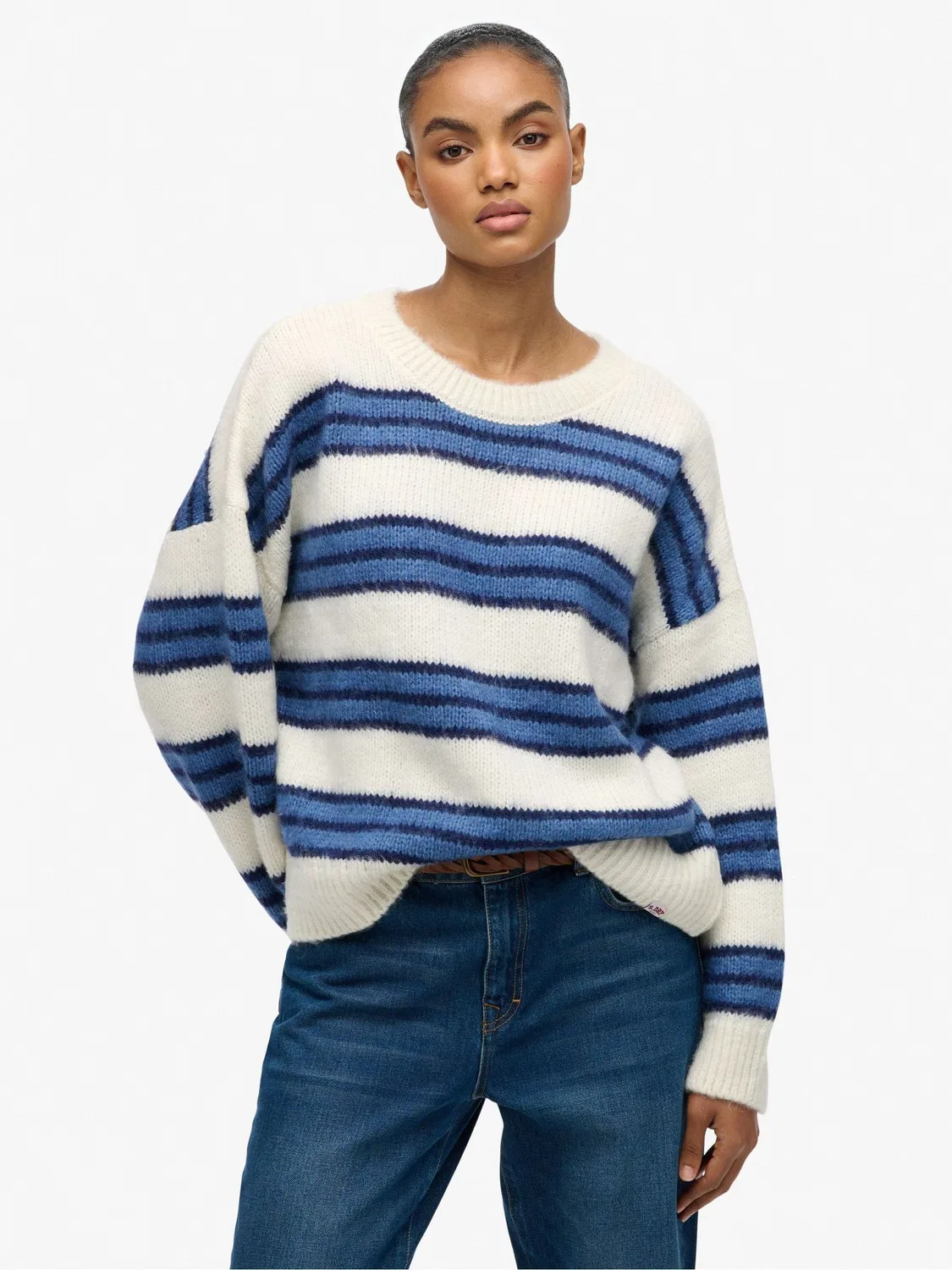 Джемпер свободного кроя, полосатый, Slouchy Brushed Stripe Knit Superdry, синий