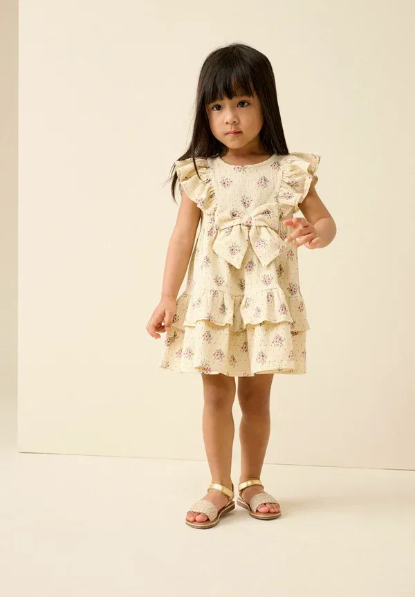 Платье с цветочным принтом Regular fit - sleeveless frill bow detail summer dress - day dress Next, Ecru, экрю