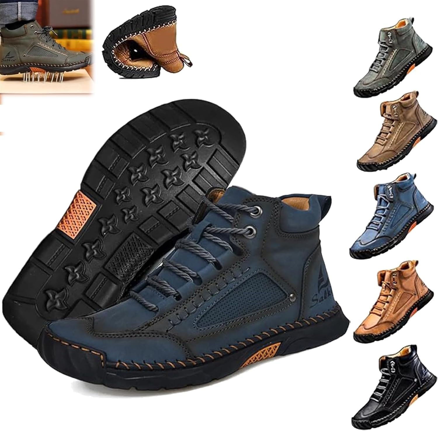 

Мужские широкие туфли Sawbehind, мужские удобные ручной работы кожаные ботинки Чакка на щиколотку, водонепроницаемые с поддержкой свода, с просторным носком, противоскользящие легкие повседневные кроссовки для прогулок и вождения Generic