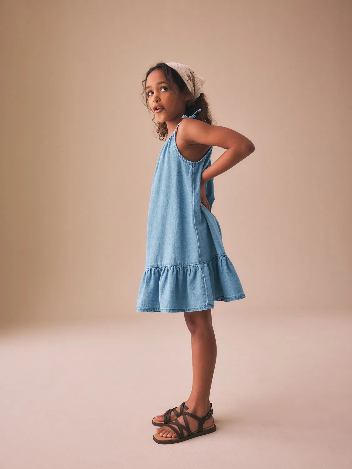 Платье с ангельскими рукавами Blue Denim Angel Sleeve Dress Next, голубой деним — фото 3