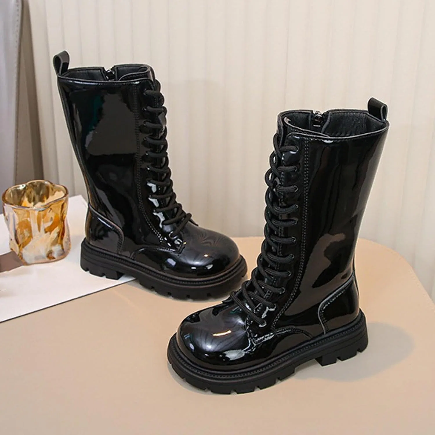 Детские ботинки для девочек с принтом, модель Girls Combat Boots, Black — фото 4