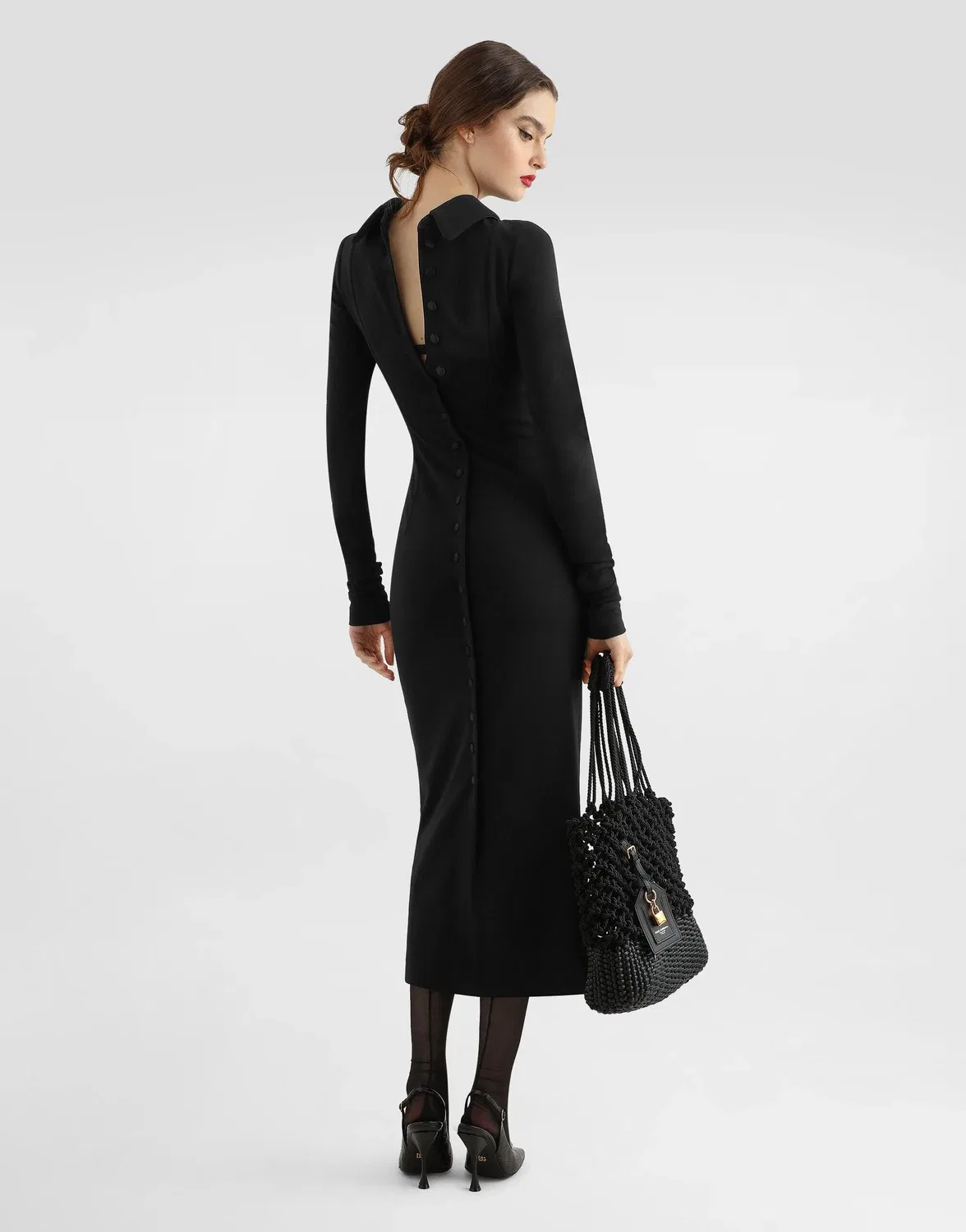Платье из шерстяного джерси Dolce & Gabbana, черный — фото 3