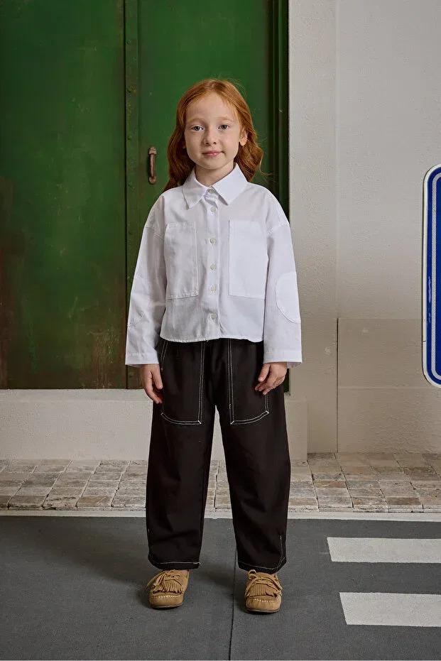 Детская рубашка для мальчиков с длинным рукавом Oversize shirt with kangaroo pocket Fahhar Kids, White