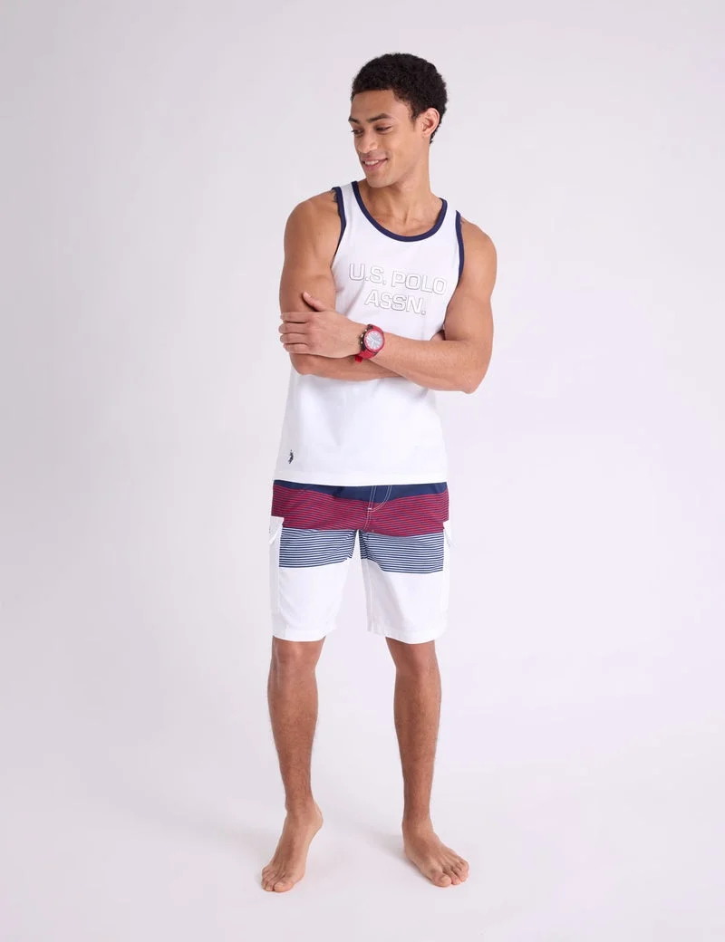 Мужские шорты для плавания U.S. Polo Assn. 10" Colorblock Stripe Cargo, темно-синий/красный/белый — фото 2