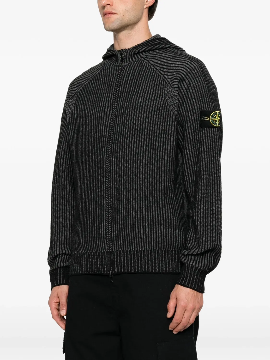 Кардиган на молнии фактурной вязки Stone Island, черный — фото 4