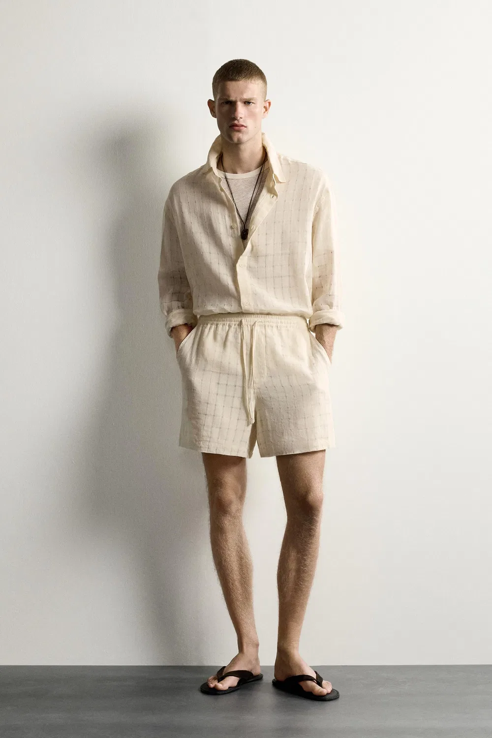 Шорты-бермуды из жаккардовой ткани/хлопка. ZARA, Ecru