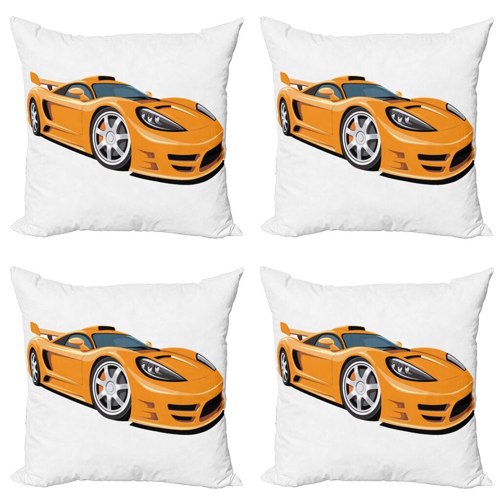 

Комплект чехлов на подушки ABAKUHAUS Cars (4 предмета), оранжевый быстрый спортивный автомобиль, современная двусторонняя цифровая печать, 50 см x 50 см, бледно-оранжевый, черный, серый