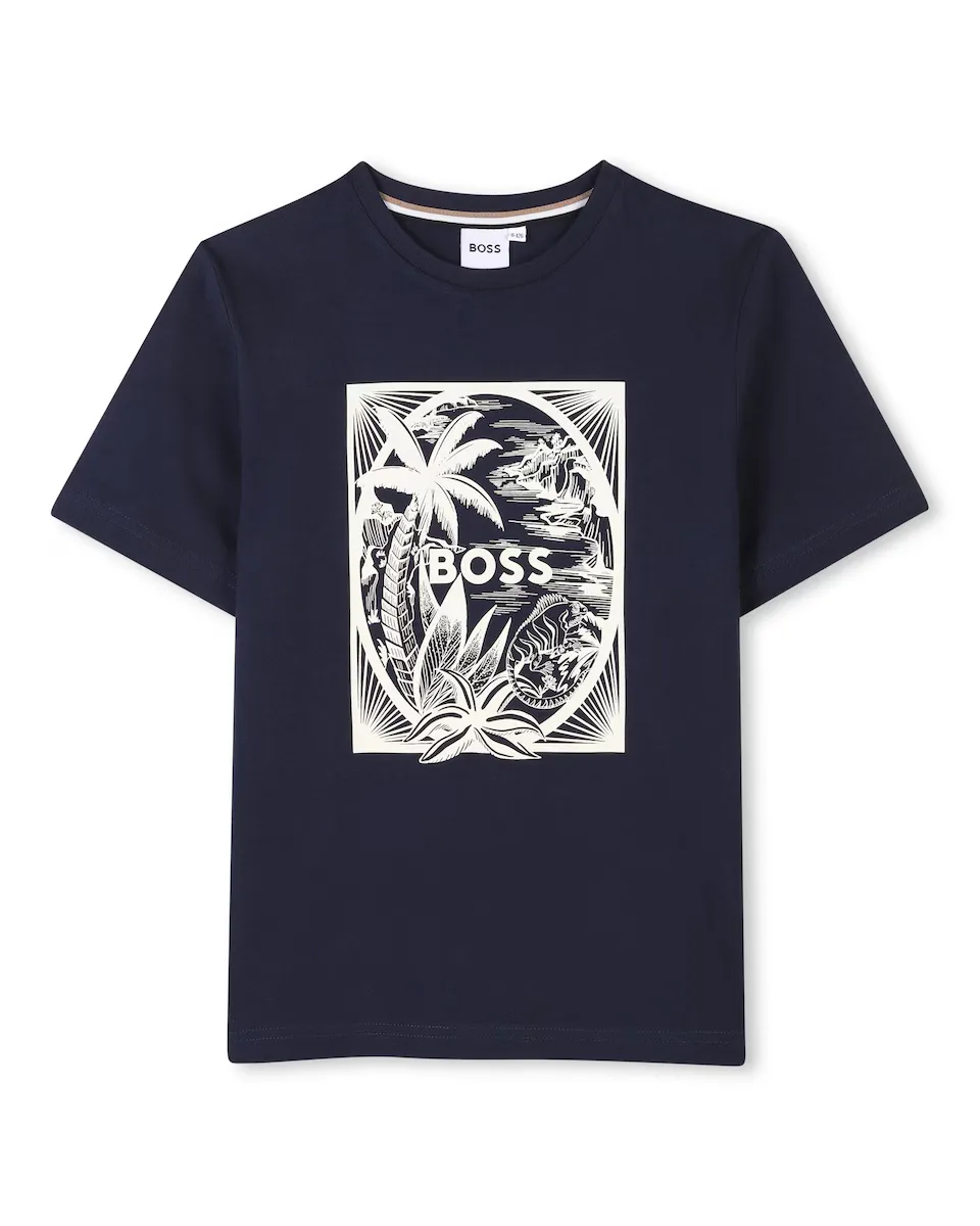 

Футболка для мальчика из черного хлопка BOSS Kidswear, чёрный